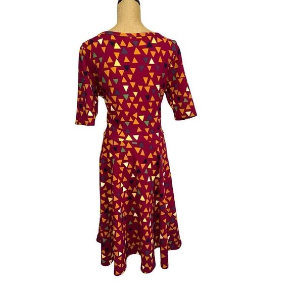 LulaRoe Nicole Dress Size 2XL Maroon Multi Colored Triangle Fit Flare A Line - Picture 3 of 8